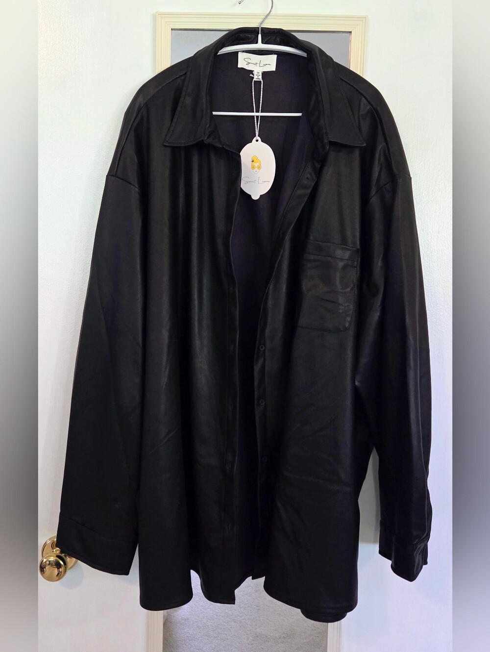Sweet Lemon Plus Size Faux Leather Shacket Button Front Jacket 3x
